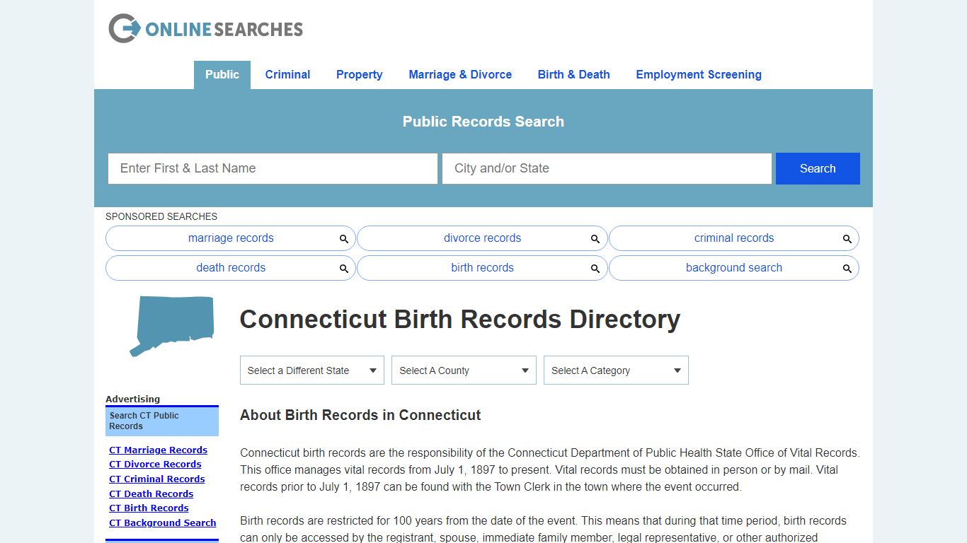 Connecticut Birth Records Search Directory